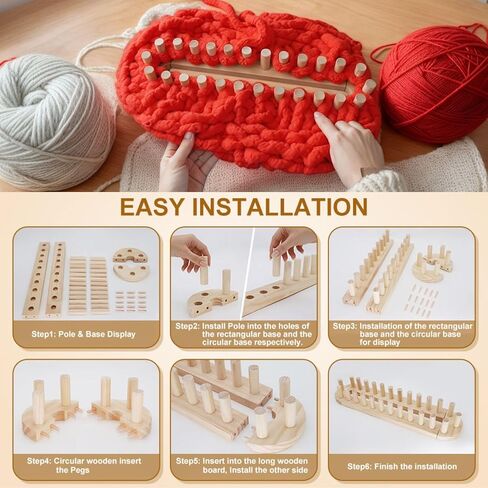 نول بطانية خشبي مكتنز مقاس 81.28 سم من Blingcute - نول حياكة خالٍ من العوائق للغزل الجامبو - لا توجد حاجة إلى إبر، مجموعة نسج يدوية صديقة للمبتدئين للبطانيات التي تصنعها بنفسك، وأسرة الحيوانات الأليفة والهدايا اليدوية التي تصنعها بنفسك. in Kuwait