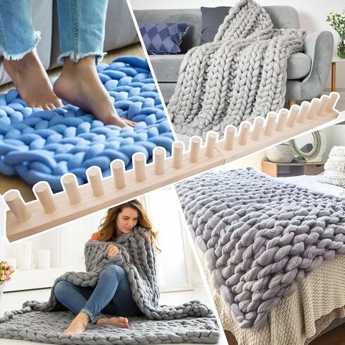 نول بطانية خشبي مكتنز مقاس 81.28 سم من Blingcute - نول حياكة خالٍ من العوائق للغزل الجامبو - لا توجد حاجة إلى إبر، مجموعة نسج يدوية صديقة للمبتدئين للبطانيات التي تصنعها بنفسك، وأسرة الحيوانات الأليفة والهدايا اليدوية التي تصنعها بنفسك. in Kuwait