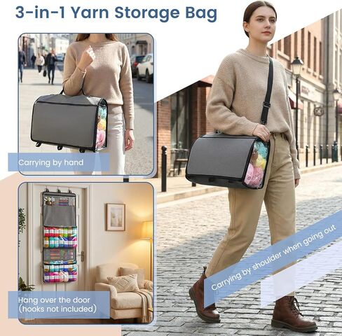 Knitting Yarn Storage Bag,Over The Door Hanging Yarn Organizer Bag with Shoulder Straps and Handles,5 Zipper Closure Compartments & Detachable Crochet Bag for Outdoor Indoor Yarns Enthusiasts in Saudi Arabia