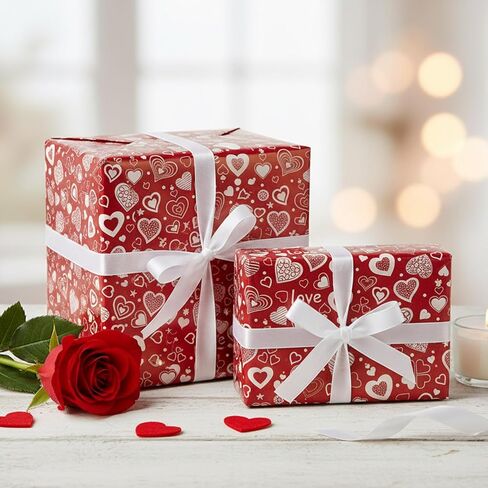 ورق تغليف عيد الحب الأحمر من GIOLNIAY - غلاف هدايا على شكل قلب باللونين الأحمر والأبيض مع نص حب - 4 أوراق ضخمة، مقاس 28 بوصة × 40 بوصة لكل منها، سهلة التخزين، رائعة للذكرى السنوية وحفلات الزفاف وأعياد الميلاد in Saudi Arabia