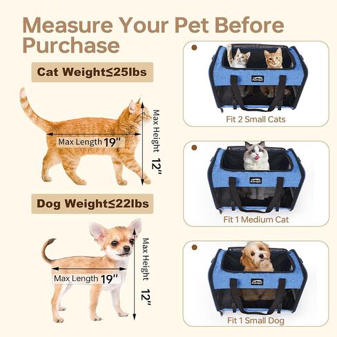 Large Cat/Dog Carrier up to 25 Pounds, Portable Soft Sided Pet Travel Carriers for Medium Big Cats and Puppy, Collapsible Puppy Crate Outdoor 20x13x13in, Dark Blue in Saudi Arabia