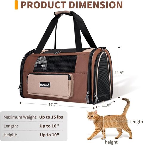 Collapsible Small Pet Carrier for Cat 15 lbs with Fashion Pocket, Lightweight Sturdy Travel Carry Bag Little Puppy Dog, Breathable Stylish Kitten Soft Cage Kennel, 17.7x11.0x11.8 Inch Khaki in Saudi Arabia