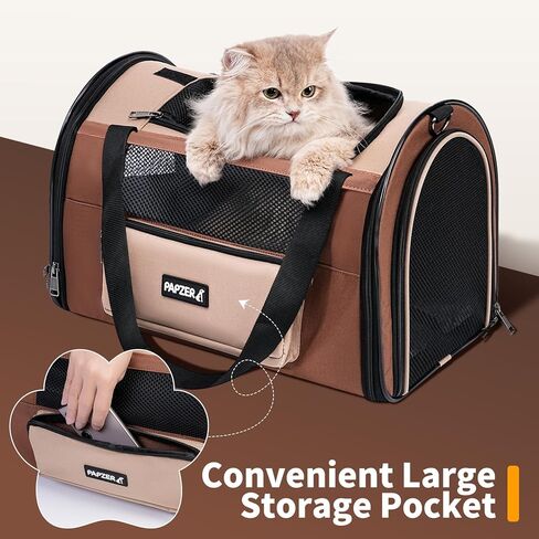 Collapsible Small Pet Carrier for Cat 15 lbs with Fashion Pocket, Lightweight Sturdy Travel Carry Bag Little Puppy Dog, Breathable Stylish Kitten Soft Cage Kennel, 17.7x11.0x11.8 Inch Khaki in Saudi Arabia