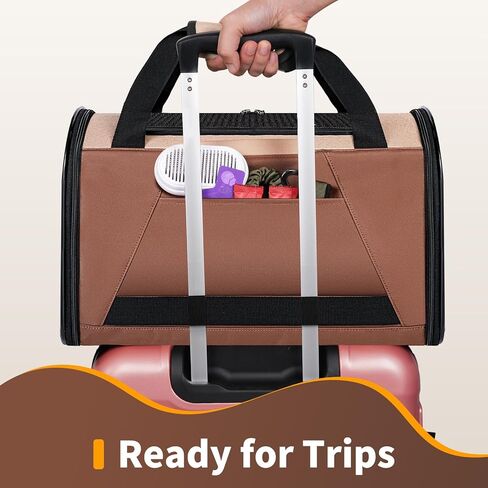 Collapsible Small Pet Carrier for Cat 15 lbs with Fashion Pocket, Lightweight Sturdy Travel Carry Bag Little Puppy Dog, Breathable Stylish Kitten Soft Cage Kennel, 17.7x11.0x11.8 Inch Khaki in Saudi Arabia