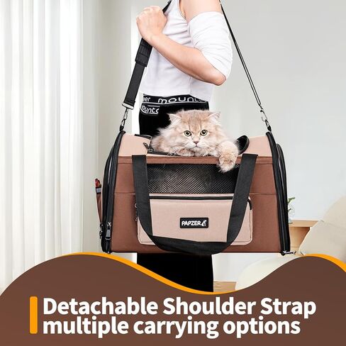 Collapsible Small Pet Carrier for Cat 15 lbs with Fashion Pocket, Lightweight Sturdy Travel Carry Bag Little Puppy Dog, Breathable Stylish Kitten Soft Cage Kennel, 17.7x11.0x11.8 Inch Khaki in Saudi Arabia
