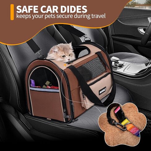 Collapsible Small Pet Carrier for Cat 15 lbs with Fashion Pocket, Lightweight Sturdy Travel Carry Bag Little Puppy Dog, Breathable Stylish Kitten Soft Cage Kennel, 17.7x11.0x11.8 Inch Khaki in Saudi Arabia