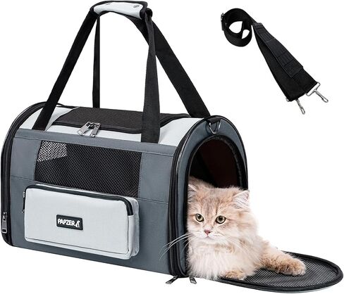 Collapsible Small Pet Carrier for Cat 15 lbs with Fashion Pocket, Lightweight Sturdy Travel Carry Bag Little Puppy Dog, Breathable Stylish Kitten Soft Cage Kennel, 17.7x11.0x11.8 Inch Khaki in Saudi Arabia