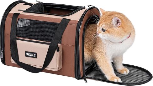Collapsible Small Pet Carrier for Cat 15 lbs with Fashion Pocket, Lightweight Sturdy Travel Carry Bag Little Puppy Dog, Breathable Stylish Kitten Soft Cage Kennel, 17.7x11.0x11.8 Inch Khaki in Saudi Arabia
