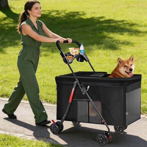Medium Dog Stroller for Large Dogs, Pet Stroller for Medium Dogs Up to 100lbs, All-Terrain with Handle & Canopy, Storage Organizer, Waterproof Oxford Fiber Black in Saudi Arabia