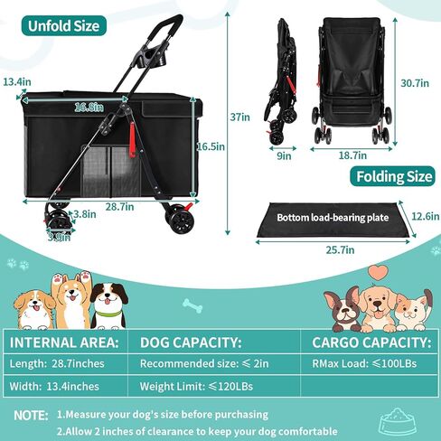 Medium Dog Stroller for Large Dogs, Pet Stroller for Medium Dogs Up to 100lbs, All-Terrain with Handle & Canopy, Storage Organizer, Waterproof Oxford Fiber Black in Saudi Arabia