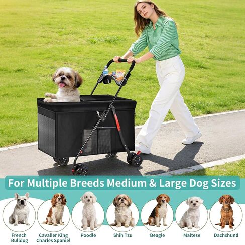 Medium Dog Stroller for Large Dogs, Pet Stroller for Medium Dogs Up to 100lbs, All-Terrain with Handle & Canopy, Storage Organizer, Waterproof Oxford Fiber Black in Saudi Arabia