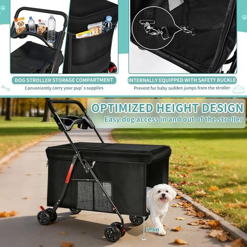 Medium Dog Stroller for Large Dogs, Pet Stroller for Medium Dogs Up to 100lbs, All-Terrain with Handle & Canopy, Storage Organizer, Waterproof Oxford Fiber Black in Saudi Arabia