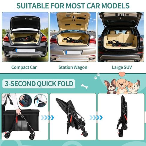 Medium Dog Stroller for Large Dogs, Pet Stroller for Medium Dogs Up to 100lbs, All-Terrain with Handle & Canopy, Storage Organizer, Waterproof Oxford Fiber Black in Saudi Arabia