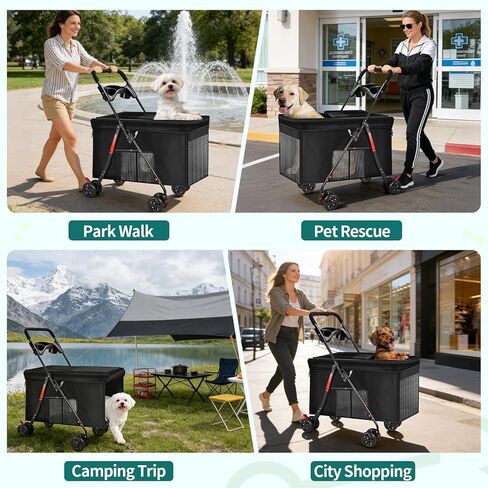 Medium Dog Stroller for Large Dogs, Pet Stroller for Medium Dogs Up to 100lbs, All-Terrain with Handle & Canopy, Storage Organizer, Waterproof Oxford Fiber Black in Saudi Arabia