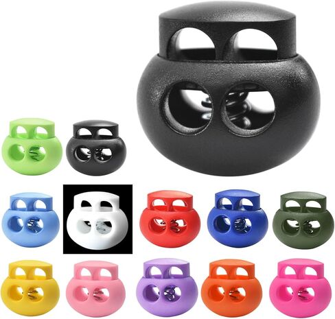 25pcs Spring Cord Lock End Stopper Fastener Slider Toggles Clip Double Hole Round Plastic for Drawstrings Lanyard Paracord Elastic Bungee Shock Cord Rope Shoe Lace Tie Locks Shoelace Lace Lock in Kuwait