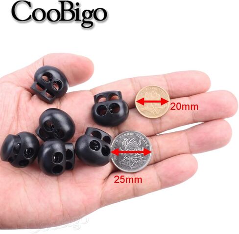 25pcs Spring Cord Lock End Stopper Fastener Slider Toggles Clip Double Hole Round Plastic for Drawstrings Lanyard Paracord Elastic Bungee Shock Cord Rope Shoe Lace Tie Locks Shoelace Lace Lock in Kuwait