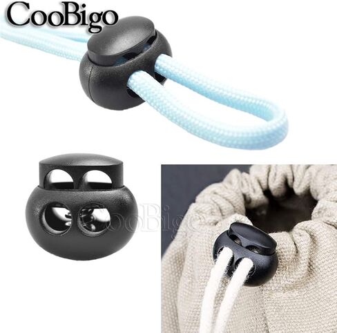 25pcs Spring Cord Lock End Stopper Fastener Slider Toggles Clip Double Hole Round Plastic for Drawstrings Lanyard Paracord Elastic Bungee Shock Cord Rope Shoe Lace Tie Locks Shoelace Lace Lock in Kuwait