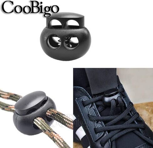 25pcs Spring Cord Lock End Stopper Fastener Slider Toggles Clip Double Hole Round Plastic for Drawstrings Lanyard Paracord Elastic Bungee Shock Cord Rope Shoe Lace Tie Locks Shoelace Lace Lock in Kuwait