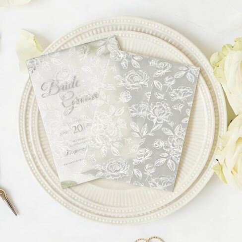 50 Pack Pre-Folded Vellum Jackets for 5x7 Invitations - White Flower - 115GSM Printed Translucent Vellum Jacket,Vellum Wraps for Wedding Invitations Sleeves, Baby Shower, Birthday in Saudi Arabia