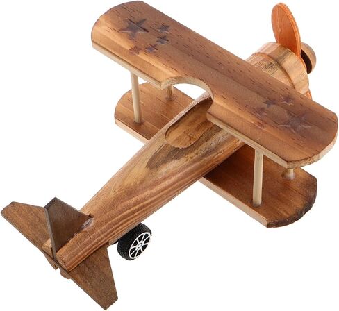 Veemoon Wood Airplane Model, Wooden Vintage Airplane Small Toy Wood Plane Model Biplane Ornament for Kids Room Home Tabletop Nursery Decor in Saudi Arabia