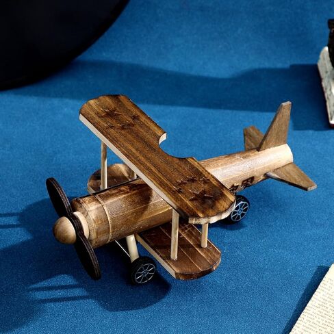 Veemoon Wood Airplane Model, Wooden Vintage Airplane Small Toy Wood Plane Model Biplane Ornament for Kids Room Home Tabletop Nursery Decor in Saudi Arabia