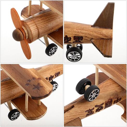 Veemoon Wood Airplane Model, Wooden Vintage Airplane Small Toy Wood Plane Model Biplane Ornament for Kids Room Home Tabletop Nursery Decor in Saudi Arabia