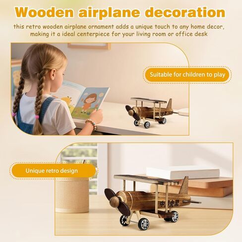 Veemoon Wood Airplane Model, Wooden Vintage Airplane Small Toy Wood Plane Model Biplane Ornament for Kids Room Home Tabletop Nursery Decor in Saudi Arabia