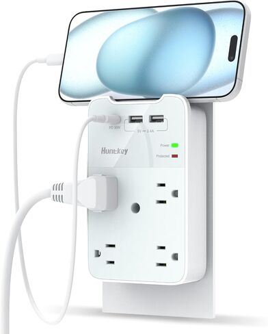 منفذ حائط بمقابس USB، واقي من التيار الزائد مع USB، منفذ توصيل متعدد Huntkey 1080 جول، 6 منافذ توصيل حائط مع منفذي USB in Kuwait