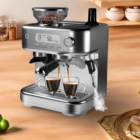 ماكينة اسبريسو مع مطحنة مدمجة ورغوة الحليب، ماكينة صنع القهوة الاحترافية 20 بار مع شاشة LCD، نظام من الفولاذ المقاوم للصدأ للاسبريسو والكابتشينو واللاتيه والمشروب الفردي/المزدوج in Kuwait