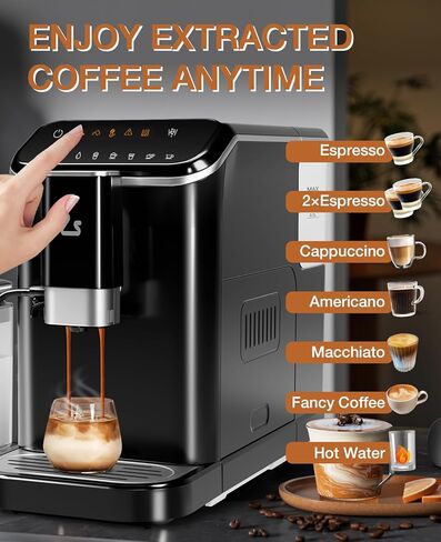 CABIHOME Automatic Espresso Machine with Manual Milk Frother & Built in Grinder, One-Touch Design, 20 Bar Pressure 120V, 6 Custom Recipes, 1.5L Water Tank, Auto Self-Cleaning for Home & Office, Black in Saudi Arabia