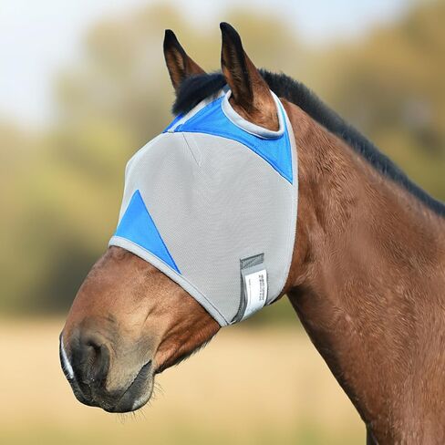 قناع ذبابة الحصان بدون أذنين، علامة اسم قابلة للكتابة، حماية من الأشعة فوق البنفسجية، حشوة ناعمة، حزام لاصق وحلقة قابل للتعديل، مثالي للاستخدام اليومي وحظائر الخيول المتعددة (أزرق، كبير) in Kuwait
