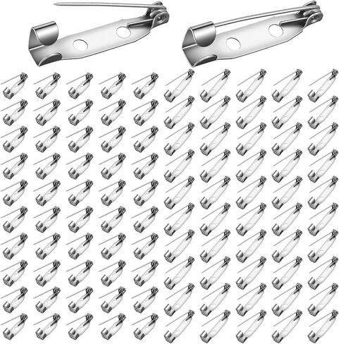 100 Pcs Brooch Pin Backs Silver Metal Flat Back Safety Pins Clasp Pin Backs Safety Double Hole Bar Pins for DIY Crafts Jewelry Making Badge Name Tag Boutonniere Pins, 2 Sizes in Saudi Arabia