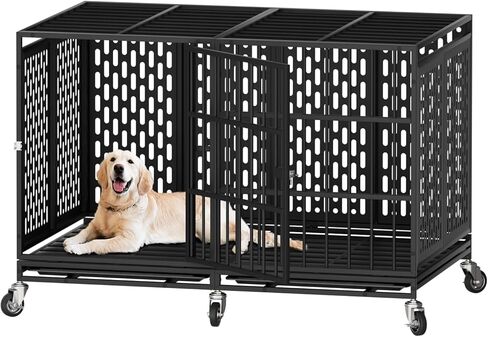 54/48/42/38 Inch Heavy Duty Dog Crate with Wheels, Metal Big Dog Cage for Large and Medium Dogs, Extra Large XL XXL Indestructible Dog Crate with Removable Tray. in Kuwait