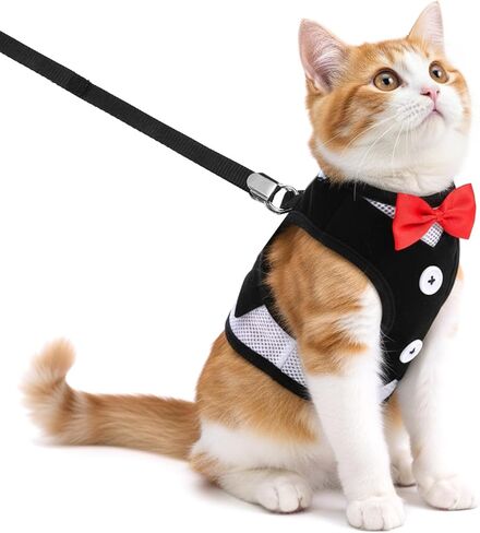 Cat Harness Leash Set for Walking Soft Adjustable Cats Vest Harnesses Escape Proof Comfortable Breathable Mesh Kitten Anti-Escape Leash Chest Harness Easy to Wear for Outdoor Travel in Saudi Arabia