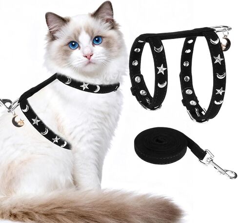 EXPAWLORER Cat Harness and Leash Set - Escape Proof Adjustable Cat Harness, H-shped Comfortable Soft Lightweight Kitten Harness for Outdoor Walking, for Small Medium Cats,Pink Rhinestones S in Saudi Arabia