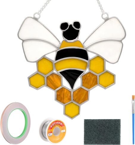 BreezeHug 1 مجموعات غير مكتملة من الزجاج الملون المقطوع مسبقًا على شكل نجمة القمر من الزجاج الملون DIY مع سلك لحام وفرشاة وشريط من رقائق النحاس للبالغين اصنع أعمالك اليدوية الفنية الجميلة لديكور المنزل in Kuwait