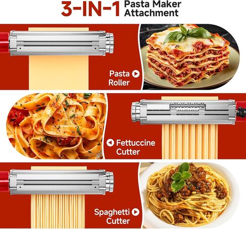 Pasta Maker Attachment for Kitchen Aid Stand Mixers, 304 Stainless Steel, Rust-Proof, 8 Thickness Settings, Easy to Clean, 3 in 1 Accessories for Homemade Spaghetti, Fettuccine, Lasagna in Kuwait