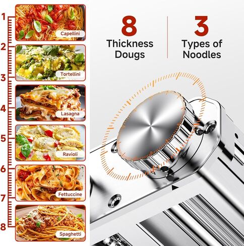 Pasta Maker Attachment for Kitchen Aid Stand Mixers, 304 Stainless Steel, Rust-Proof, 8 Thickness Settings, Easy to Clean, 3 in 1 Accessories for Homemade Spaghetti, Fettuccine, Lasagna in Kuwait