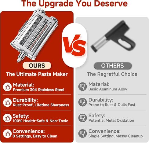 Pasta Maker Attachment for Kitchen Aid Stand Mixers, 304 Stainless Steel, Rust-Proof, 8 Thickness Settings, Easy to Clean, 3 in 1 Accessories for Homemade Spaghetti, Fettuccine, Lasagna in Kuwait