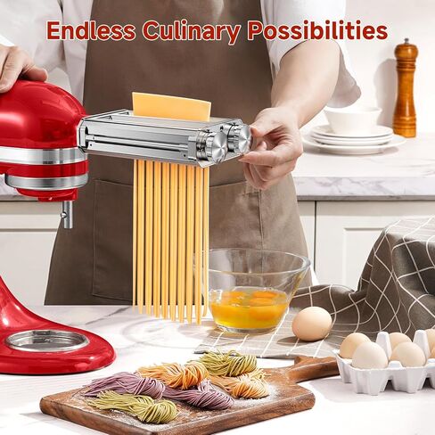 Pasta Maker Attachment for Kitchen Aid Stand Mixers, 304 Stainless Steel, Rust-Proof, 8 Thickness Settings, Easy to Clean, 3 in 1 Accessories for Homemade Spaghetti, Fettuccine, Lasagna in Kuwait