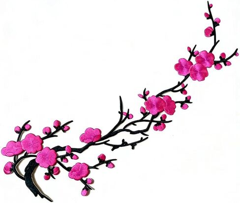 4PCS Cherry Blossom Iron On Patch, Iron on Blossom Plum Applique Patch, Embroidery Flower Vines Sew on Patches for Jeans, Clothes, Backpack, Doilies in Kuwait