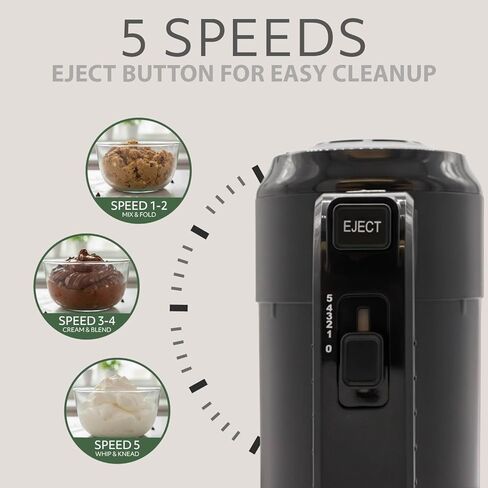 خلاط يدوي كهربائي من سلسلة WILLOW Eco، خلاط محمول قوي للغاية بـ 5 سرعات مع مضارب من الفولاذ المقاوم للصدأ ومضارب وخطافات عجين + زر إخراج، خلاط مطبخ بقدرة 350 وات مع حقيبة تخزين سهلة التركيب - أسود in Saudi Arabia