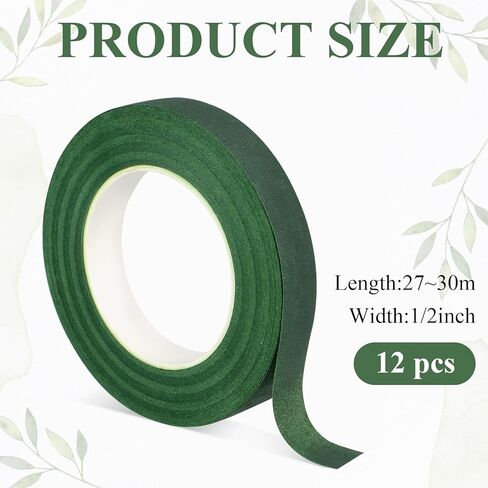 12 لفة شريط زهور، شريط زهور عريض 1/2 بوصة أخضر داكن للباقات وترتيب الزهور، باقة الزفاف (30 ياردة) in Kuwait