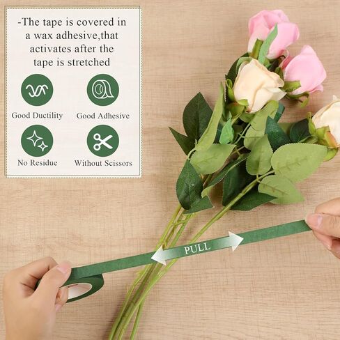 12 لفة شريط زهور، شريط زهور عريض 1/2 بوصة أخضر داكن للباقات وترتيب الزهور، باقة الزفاف (30 ياردة) in Kuwait