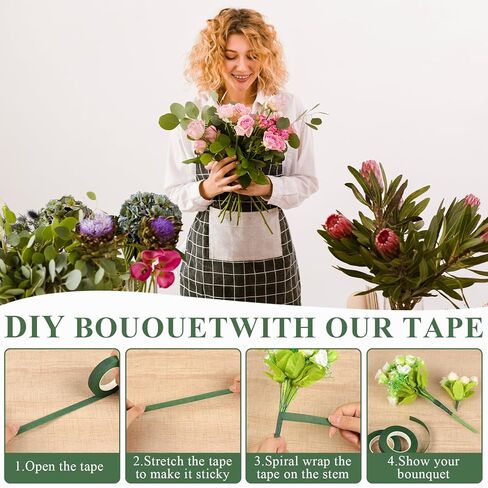 12 لفة شريط زهور، شريط زهور عريض 1/2 بوصة أخضر داكن للباقات وترتيب الزهور، باقة الزفاف (30 ياردة) in Kuwait