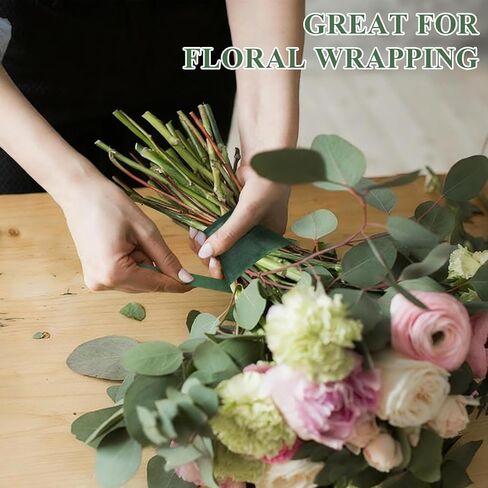 12 لفة شريط زهور، شريط زهور عريض 1/2 بوصة أخضر داكن للباقات وترتيب الزهور، باقة الزفاف (30 ياردة) in Kuwait