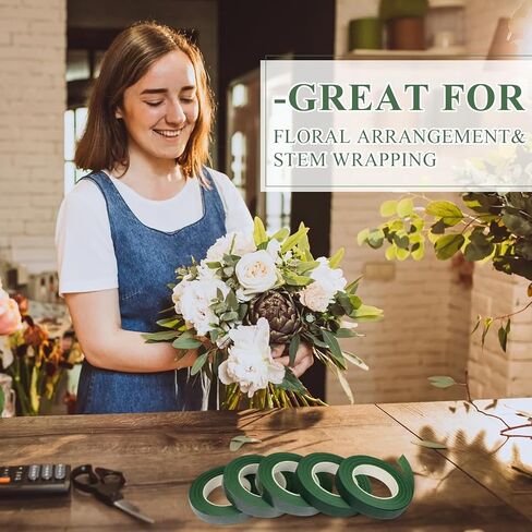 12 لفة شريط زهور، شريط زهور عريض 1/2 بوصة أخضر داكن للباقات وترتيب الزهور، باقة الزفاف (30 ياردة) in Kuwait