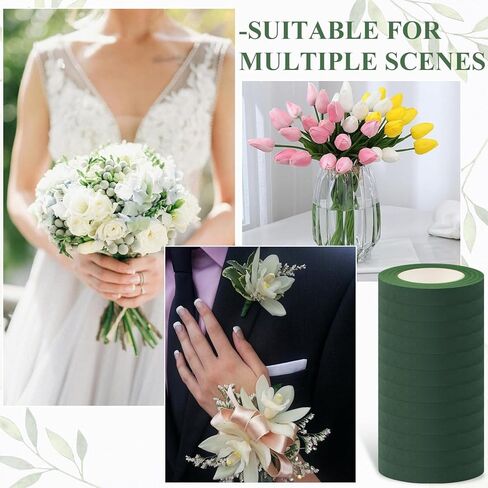 12 لفة شريط زهور، شريط زهور عريض 1/2 بوصة أخضر داكن للباقات وترتيب الزهور، باقة الزفاف (30 ياردة) in Kuwait