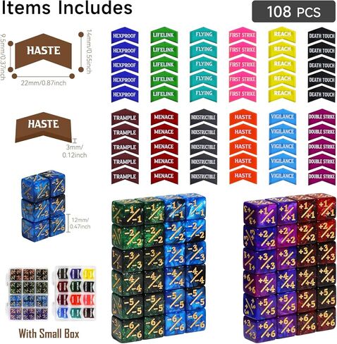 SIXPOINTS 108 قطعة 12 مم MTG +1/+1 رموز 6 جوانب نرد وعدادات الكلمات الرئيسية مجموعة رموز لـ Magic The Gathering، MTG، TCG، ملحقات ألعاب البطاقات in Kuwait