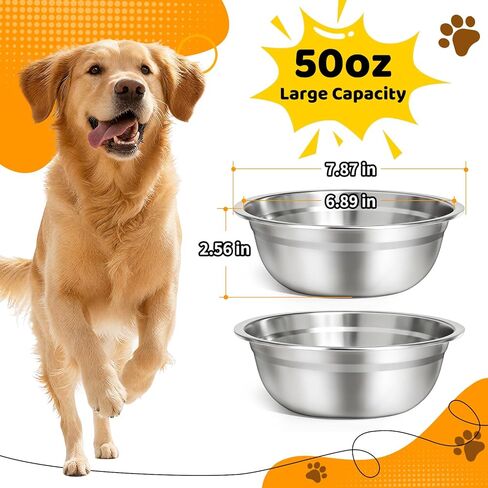 URPOWER 2 Pack 8" Stainless Steel Dog Bowls - 50oz Thickened Durable Pet Bowls for Food and Water, Fit for Elevated Dog Bowl Stand in Saudi Arabia